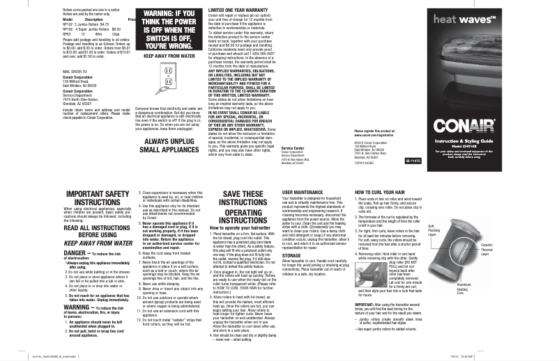 Page 1 de la notice Manuel utilisateur Conair CHV14JXR