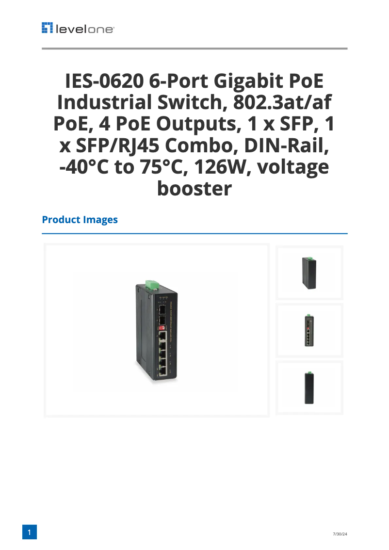 Page 1 de la notice Manuel utilisateur LevelOne IES-0620