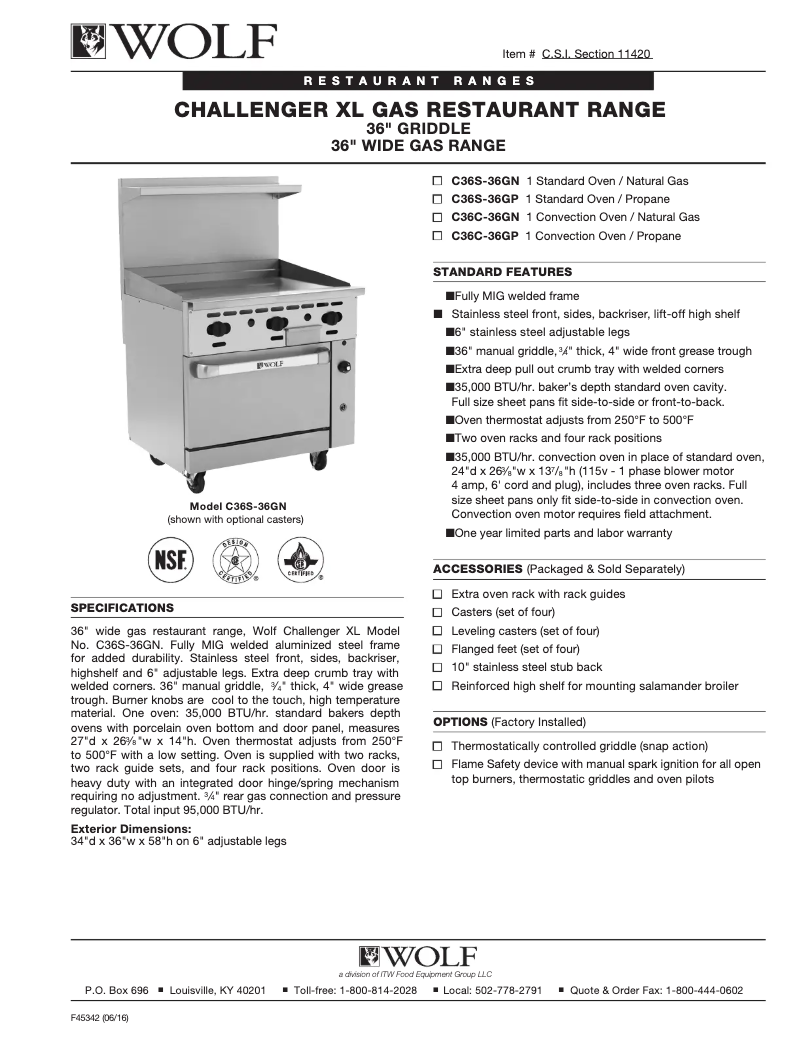 Page 1 de la notice Fiche technique Wolf C36S-36G