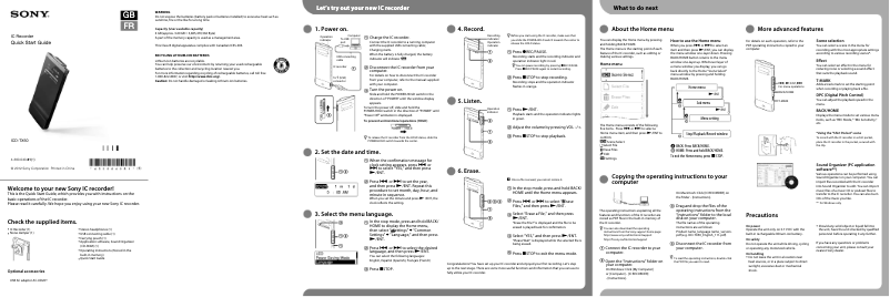 Page 1 de la notice Guide d'installation Sony ICD-TX50