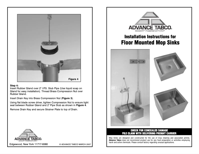 Page 1 de la notice Manuel utilisateur Advance Tabco 9-OP-48