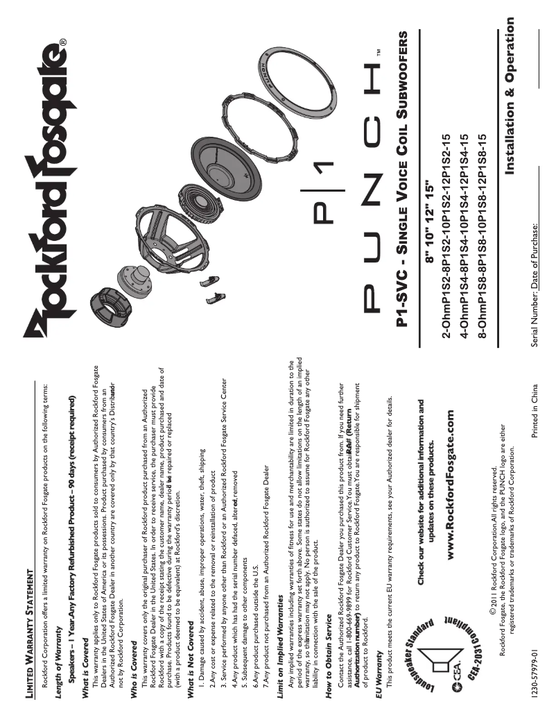 Page n°1 - Manuel utilisateur Rockford Fosgate P1S2-10