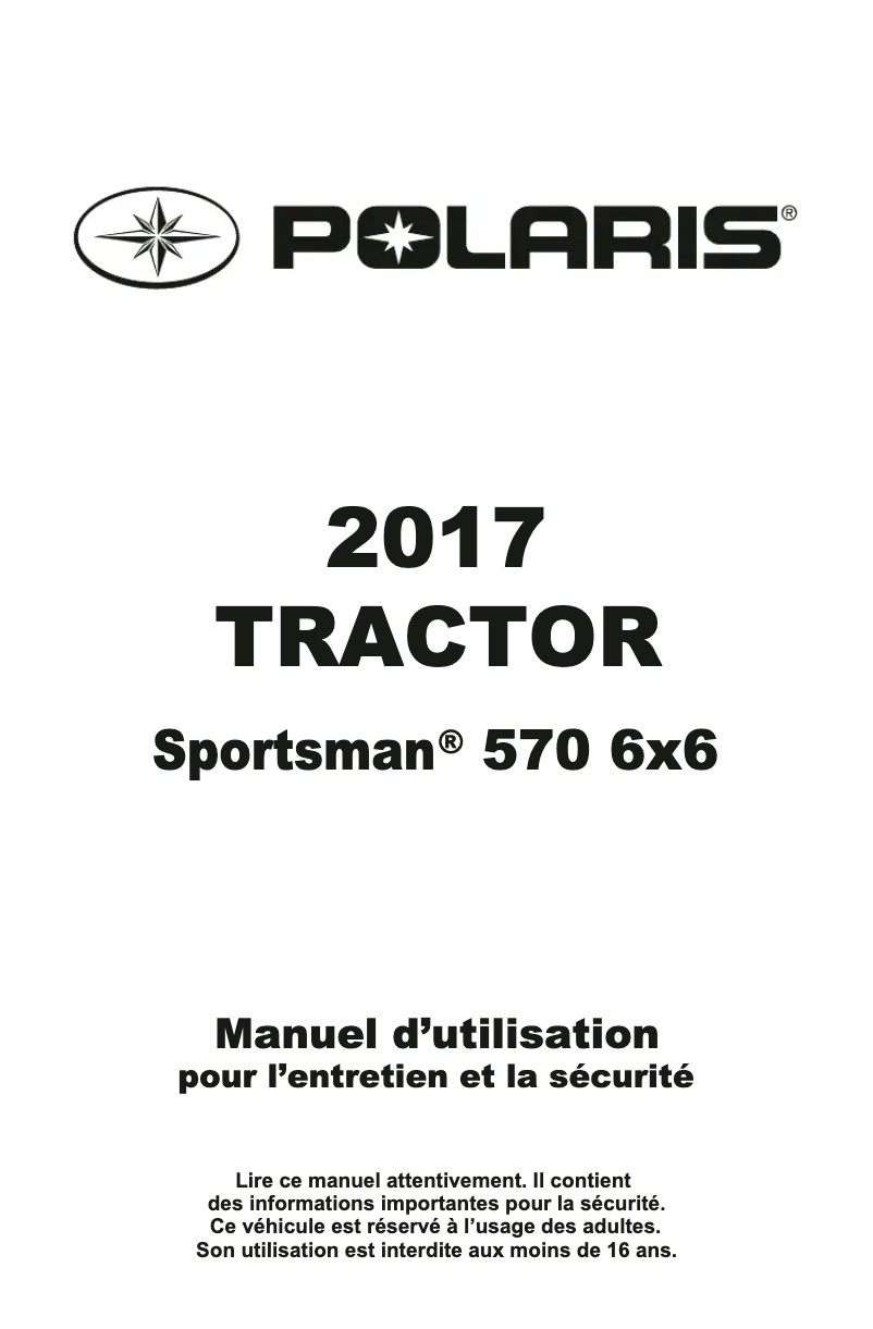 Page 1 de la notice Manuel utilisateur Polaris Sportsman 570 6x6 (2017)