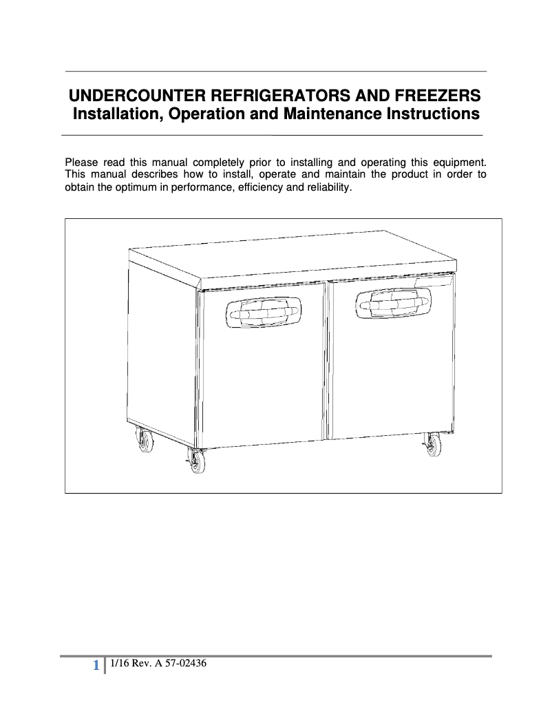 Page 1 de la notice Manuel utilisateur Master-Bilt MBUF48