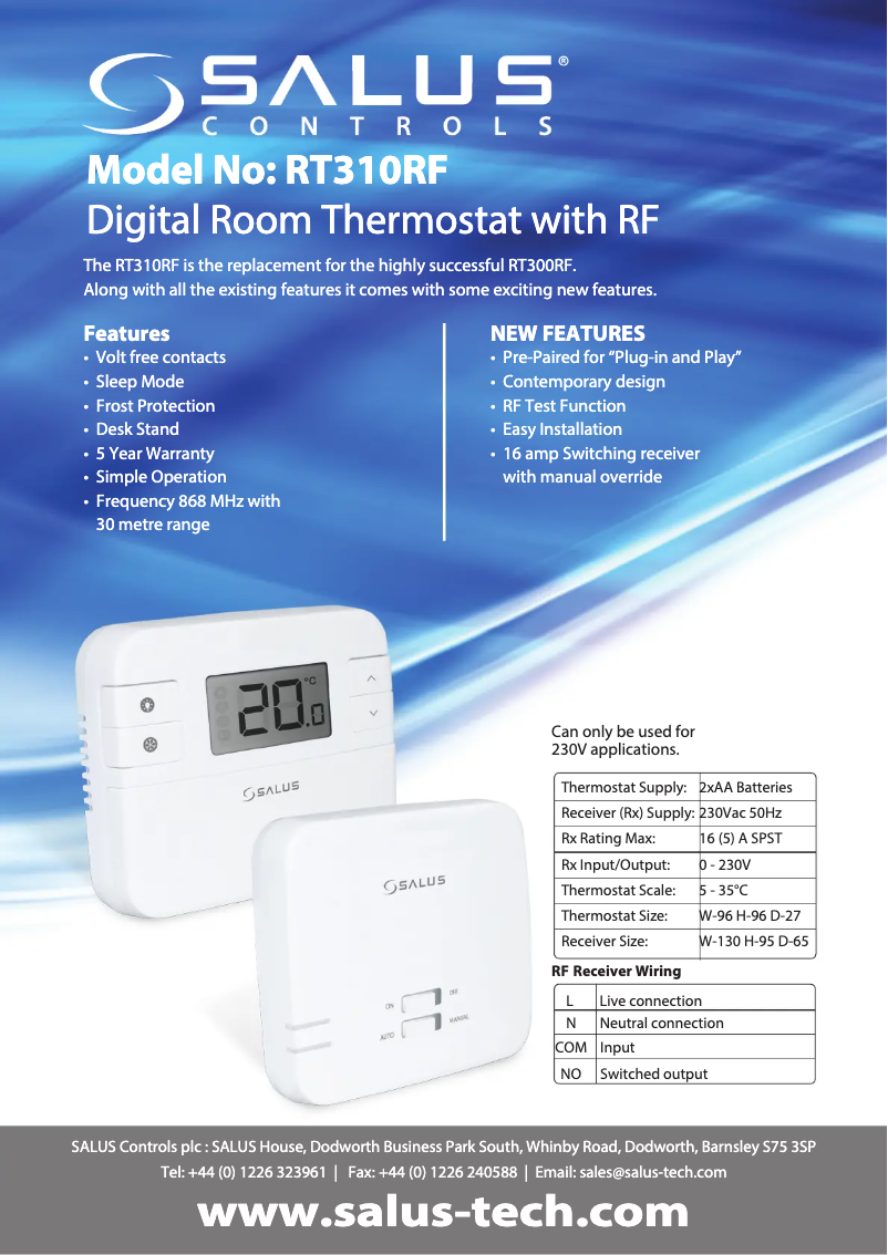 Página 1 del manual Ficha técnica Salus RT310RF