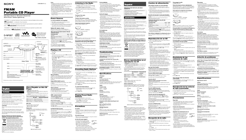 Page 1 de la notice Manuel utilisateur Sony D-NF007