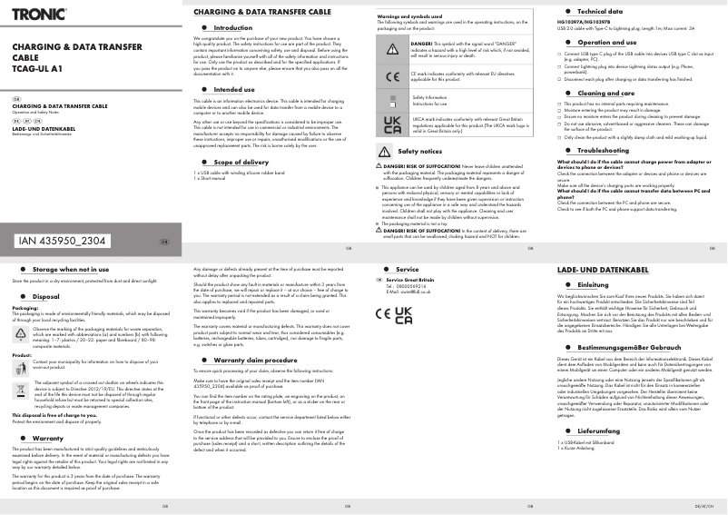 Image de la première page du manuel de l'appareil TCAG-AL A1