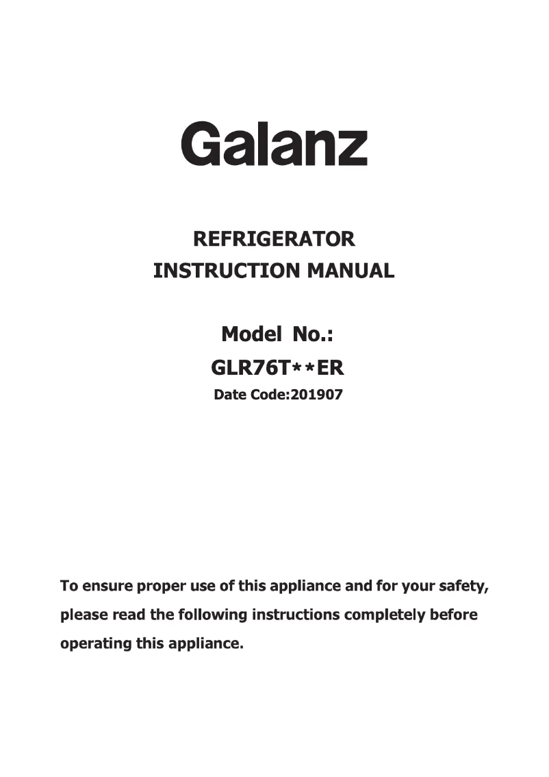 Image de la première page du manuel de l'appareil GLR76TBKER