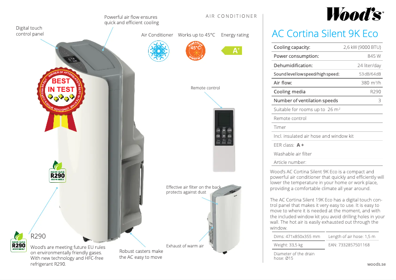 Page 1 de la notice Fiche technique Wood's WAC902G