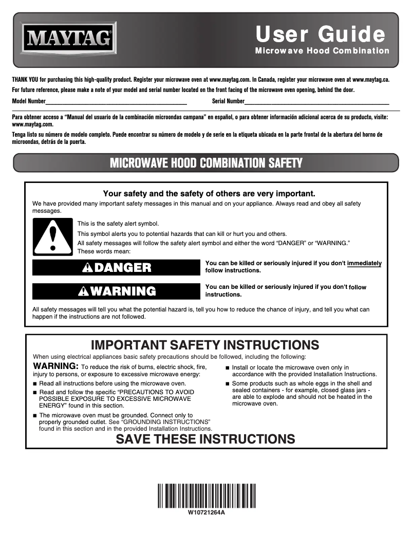 Page 1 de la notice Manuel utilisateur Maytag MMV1174DH