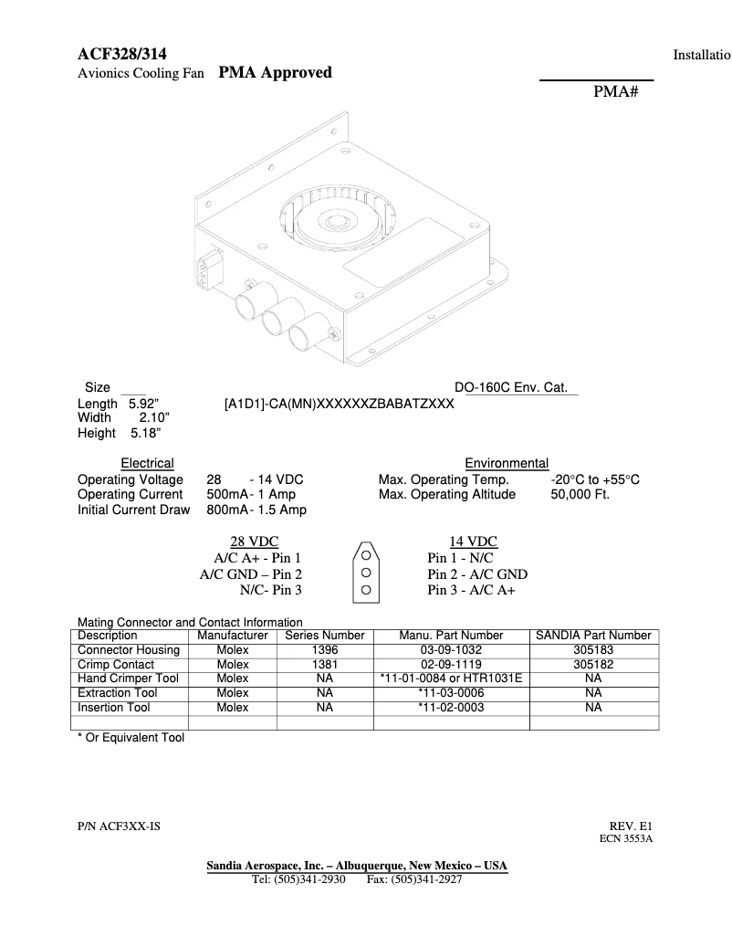 Page n°1 - Manuel utilisateur Sandia Aerospace ACF314