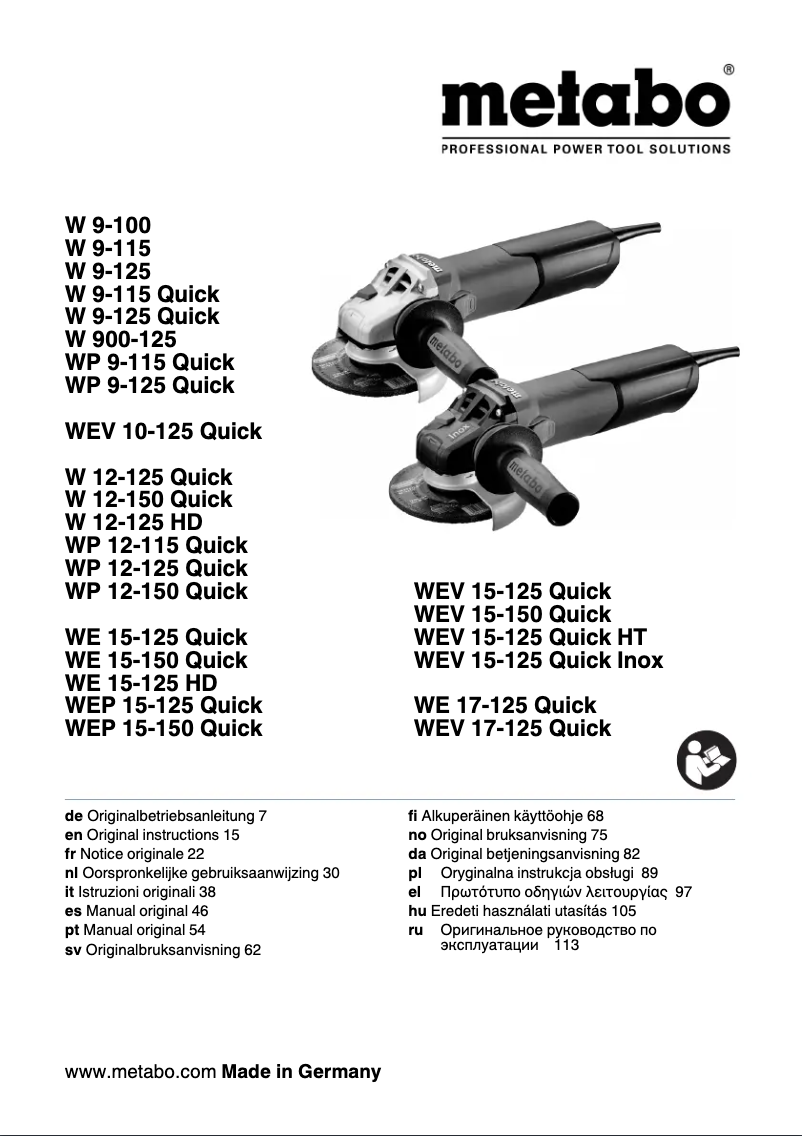 Page n°1 - Manuel utilisateur Metabo WEV 15-125 Quick Inox