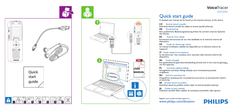 Page n°1 - Guide de démarrage rapide Philips Voice Tracer DVT2050