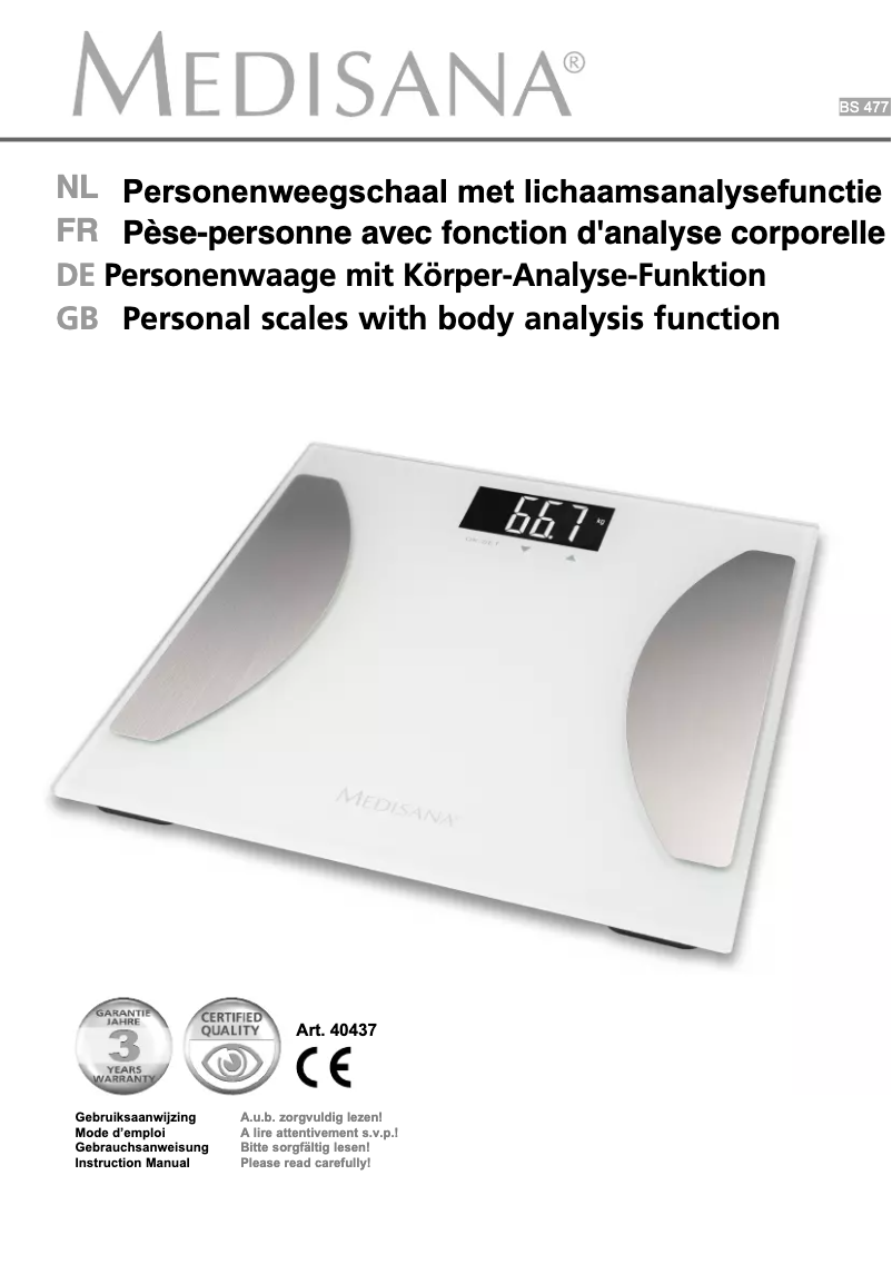 Page n°1 - Manuel utilisateur Medisana BS 477