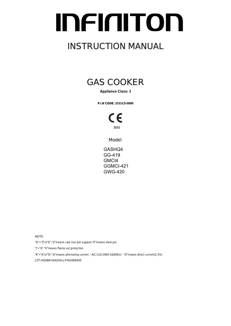 Page 1 de la notice Manuel utilisateur Infiniton GWG-420