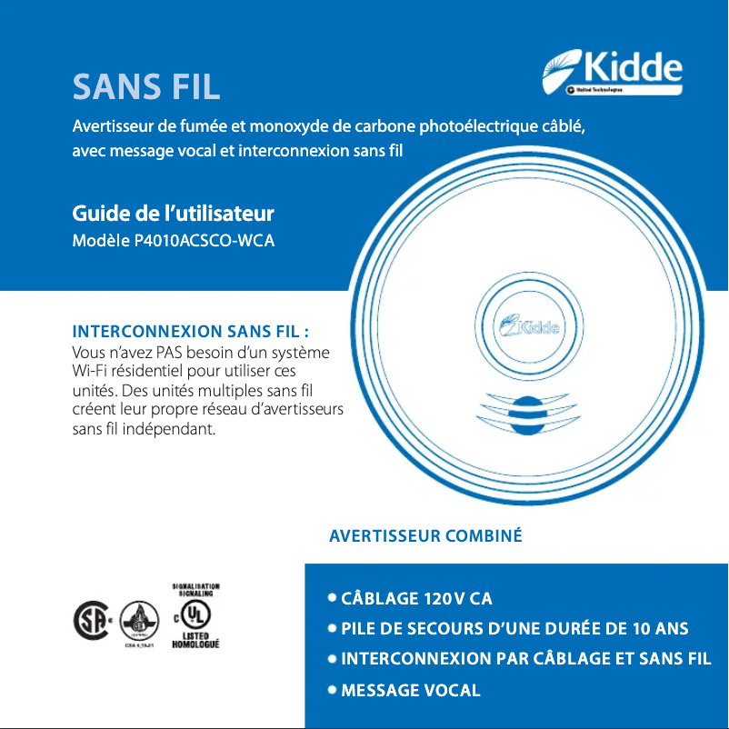 Page n°1 - Manuel utilisateur Kidde P4010ACSCO-WCA