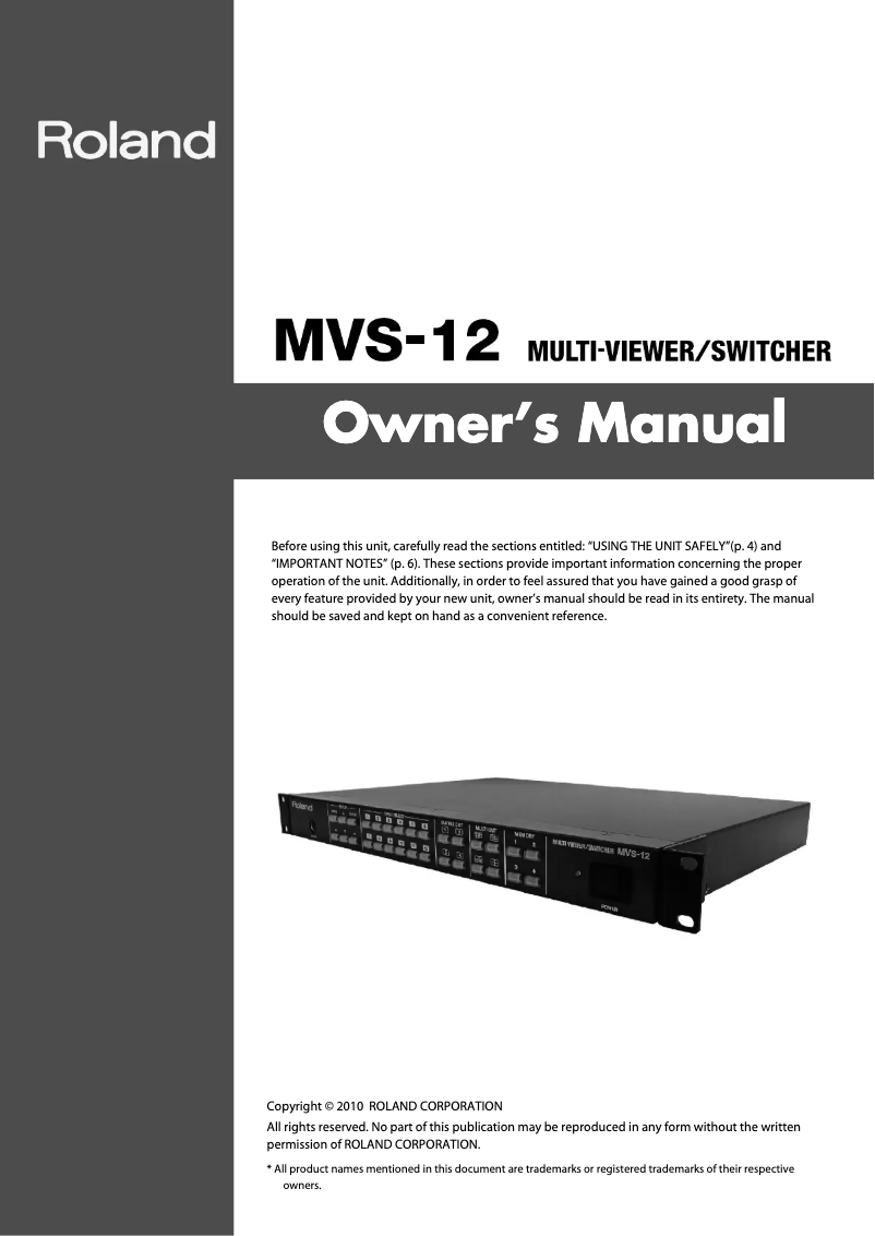 Page 1 de la notice Manuel utilisateur Roland MVS-12