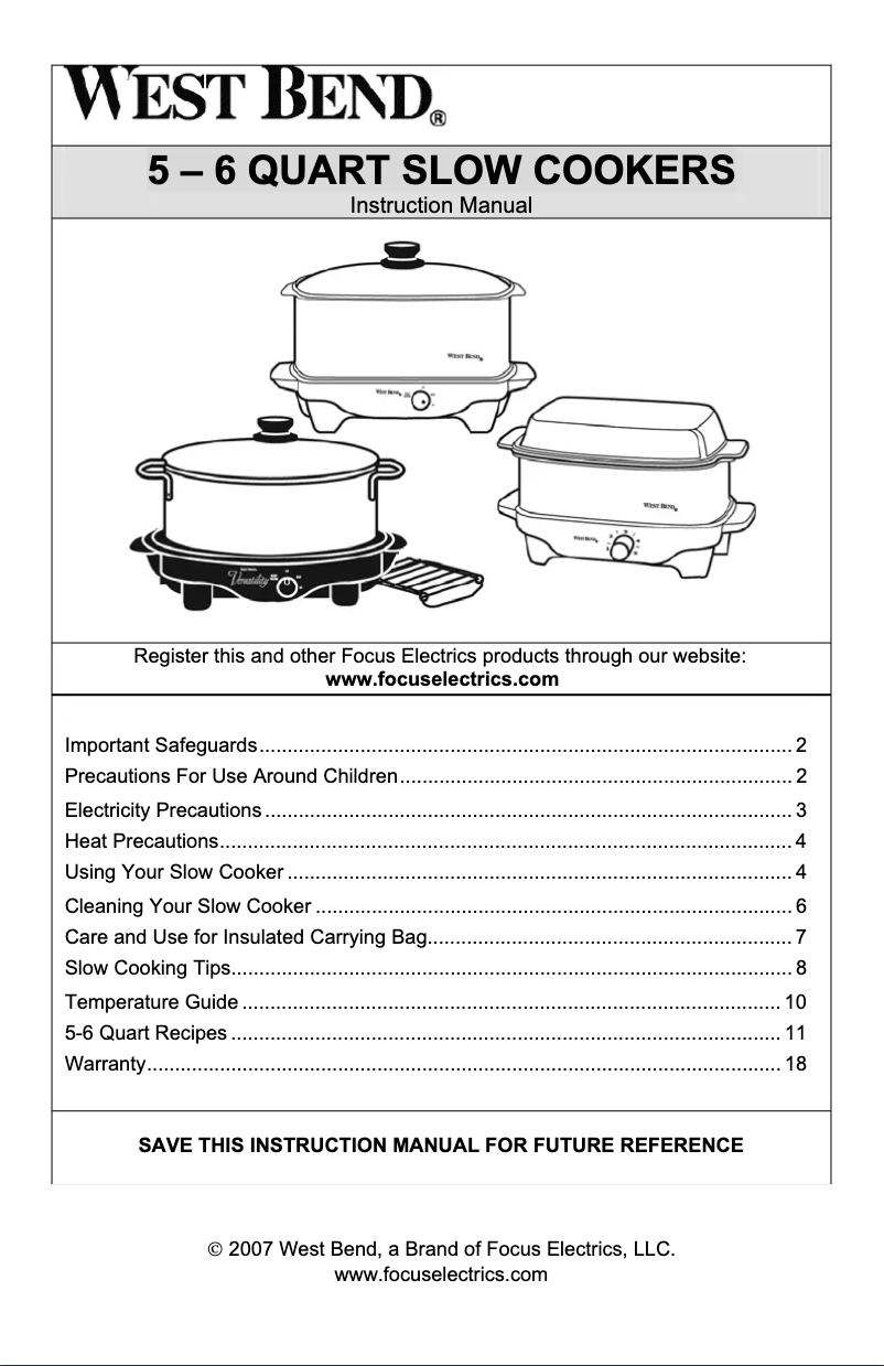 Página 1 del manual Manual de usuario WestBend Versatility 84866