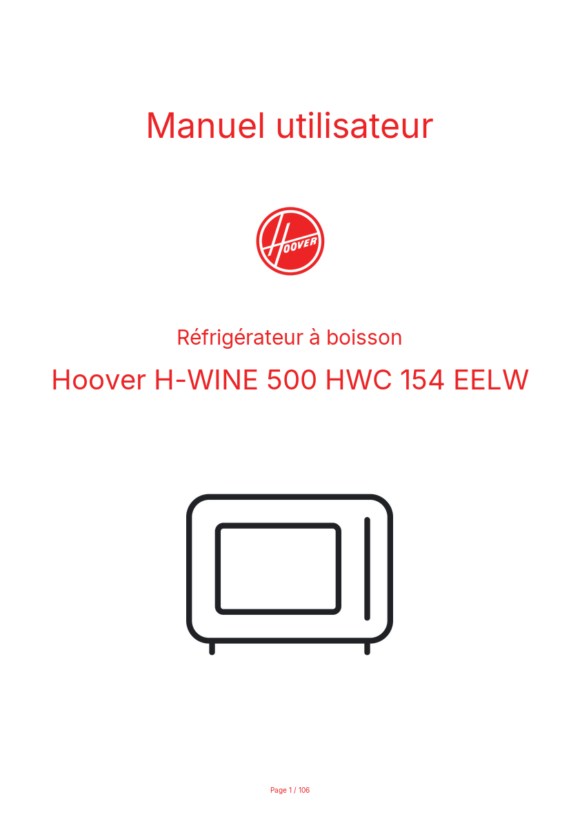 Page n°1 - Manuel utilisateur Hoover H-WINE 500 HWC 154 EELW