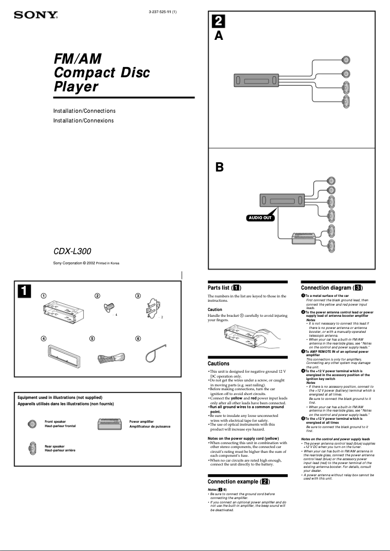 Page n°1 - Guide d'installation Sony CDX-L300