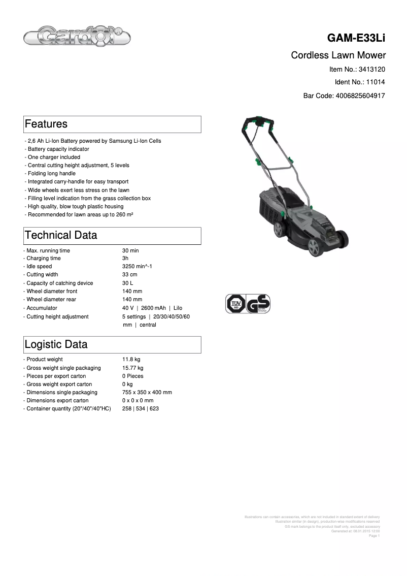 Imagen de la primera página del manual del dispositivo GAM-E33Li