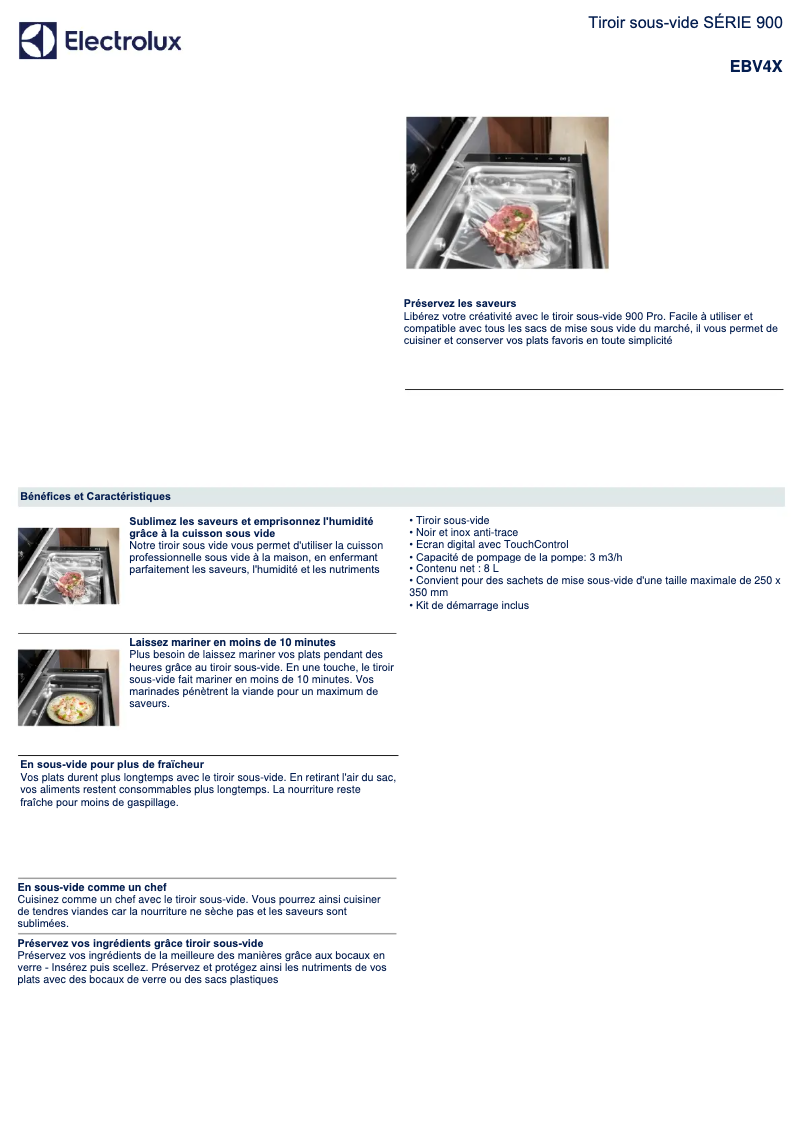 Page 1 de la notice Fiche technique Electrolux EBV4X