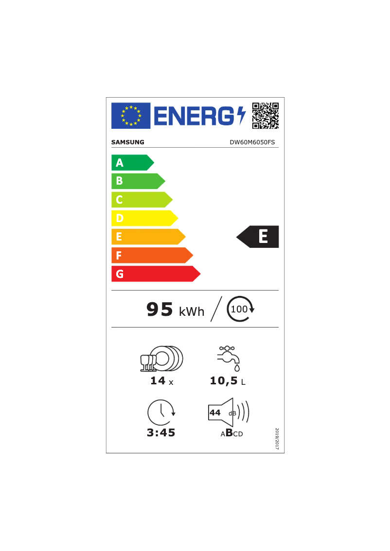 Page n°1 - Label énergétique Samsung DW60M6050FS