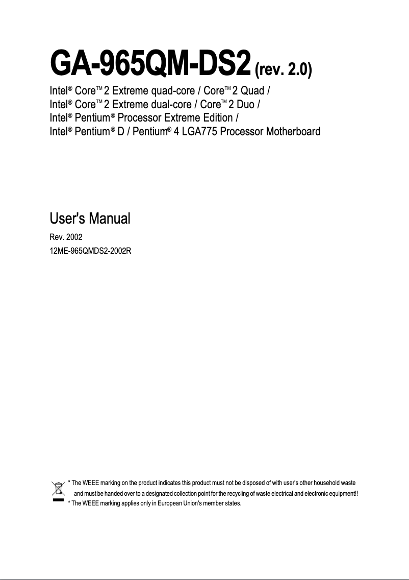 Page 1 de la notice Manuel utilisateur Gigabyte GA-965QM-DS2