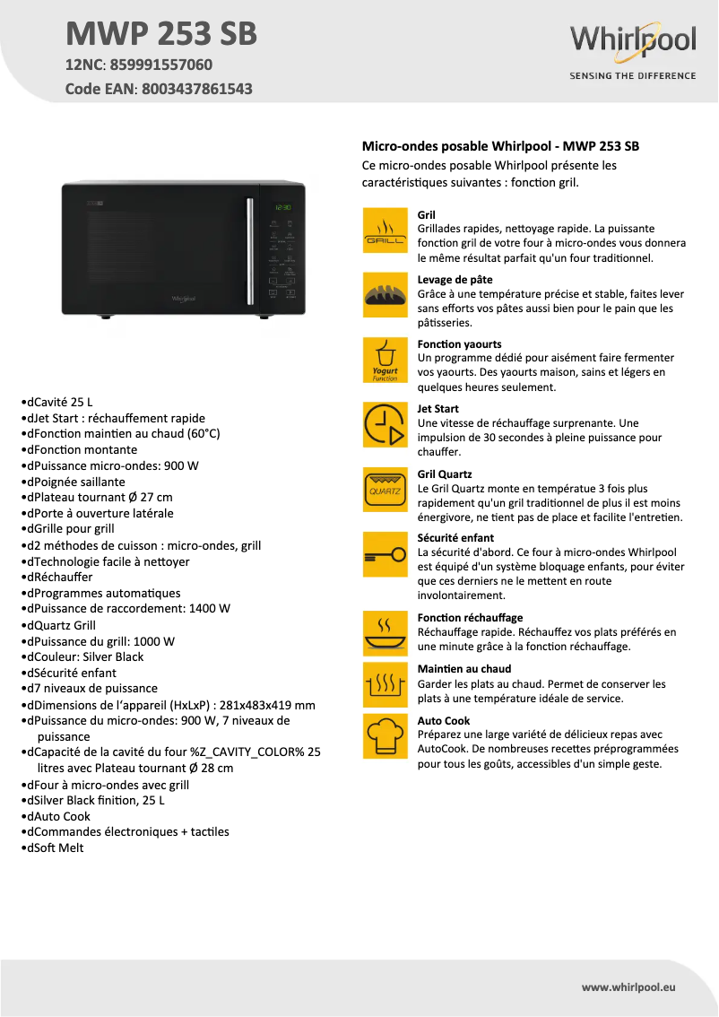 Image de la première page du manuel de l'appareil MWP 253 SB
