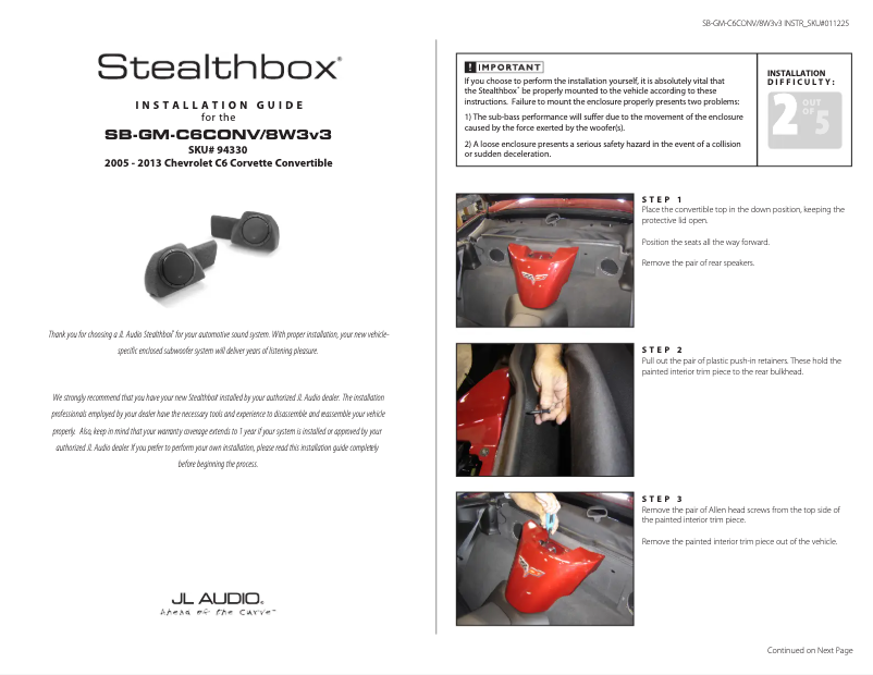 Page 1 de la notice Manuel utilisateur JL Audio Stealthbox SB-GM-C6CONV/8W3v3