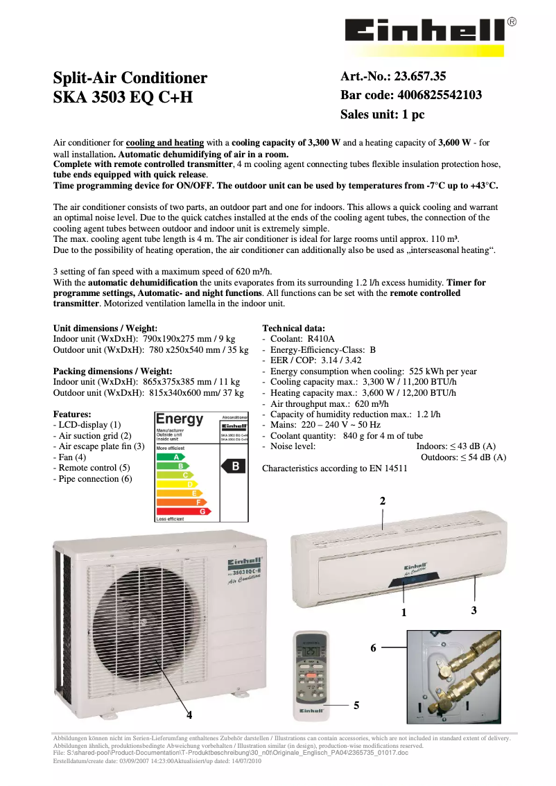 Page n°1 - Manuel utilisateur Einhell SKA 3503 EQ C+H