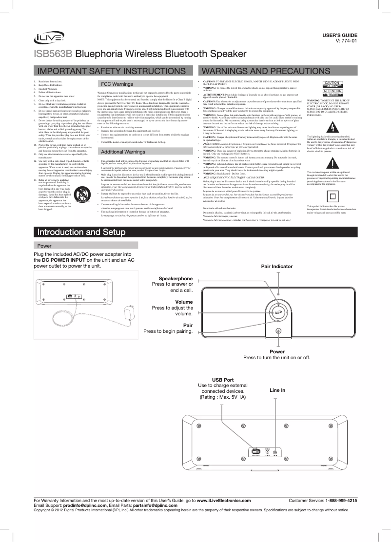 Page n°1 - Manuel utilisateur iLive ISB563B