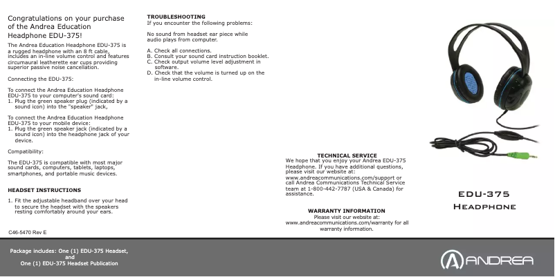 Page 1 de la notice Manuel utilisateur Andrea EDU-375