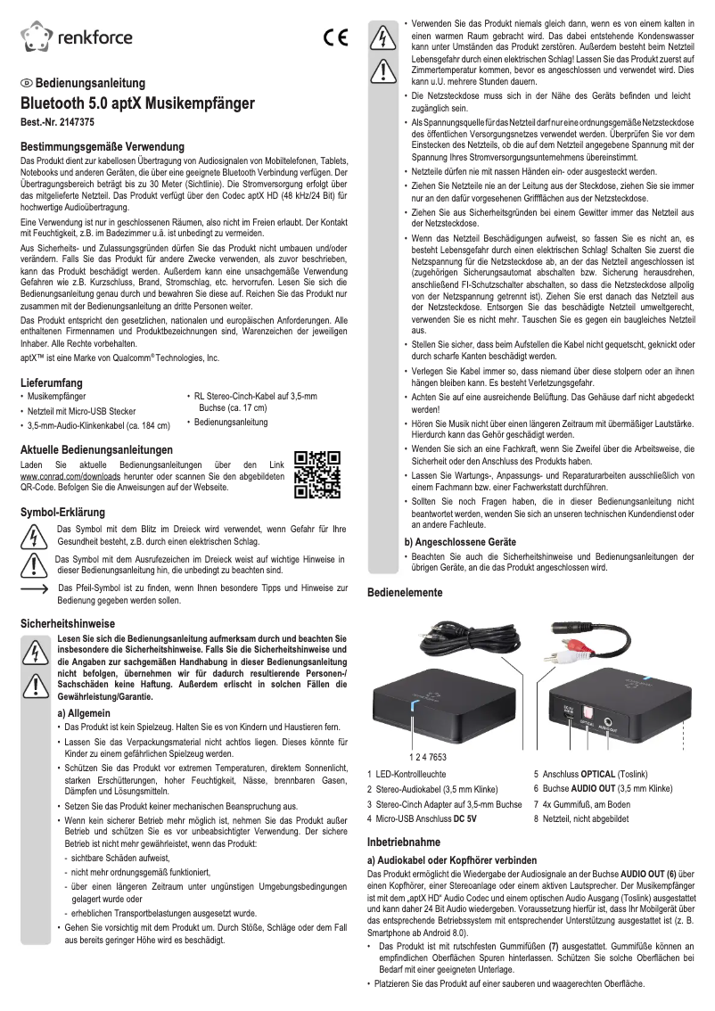 Image de la première page du manuel de l'appareil BTR-1500HD