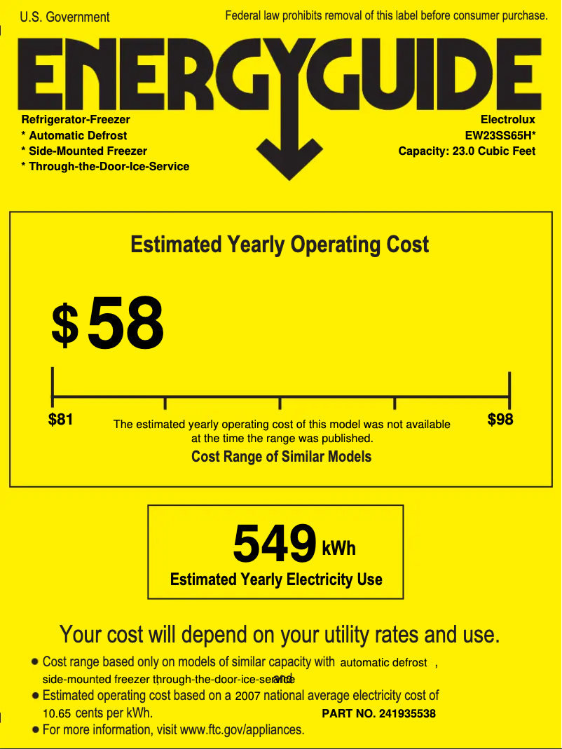 Page 1 de la notice Label énergétique Electrolux EW23SS65HW