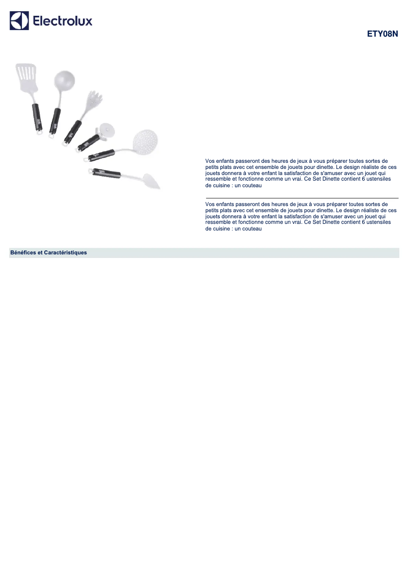 Page 1 de la notice Manuel utilisateur Electrolux ETY08N