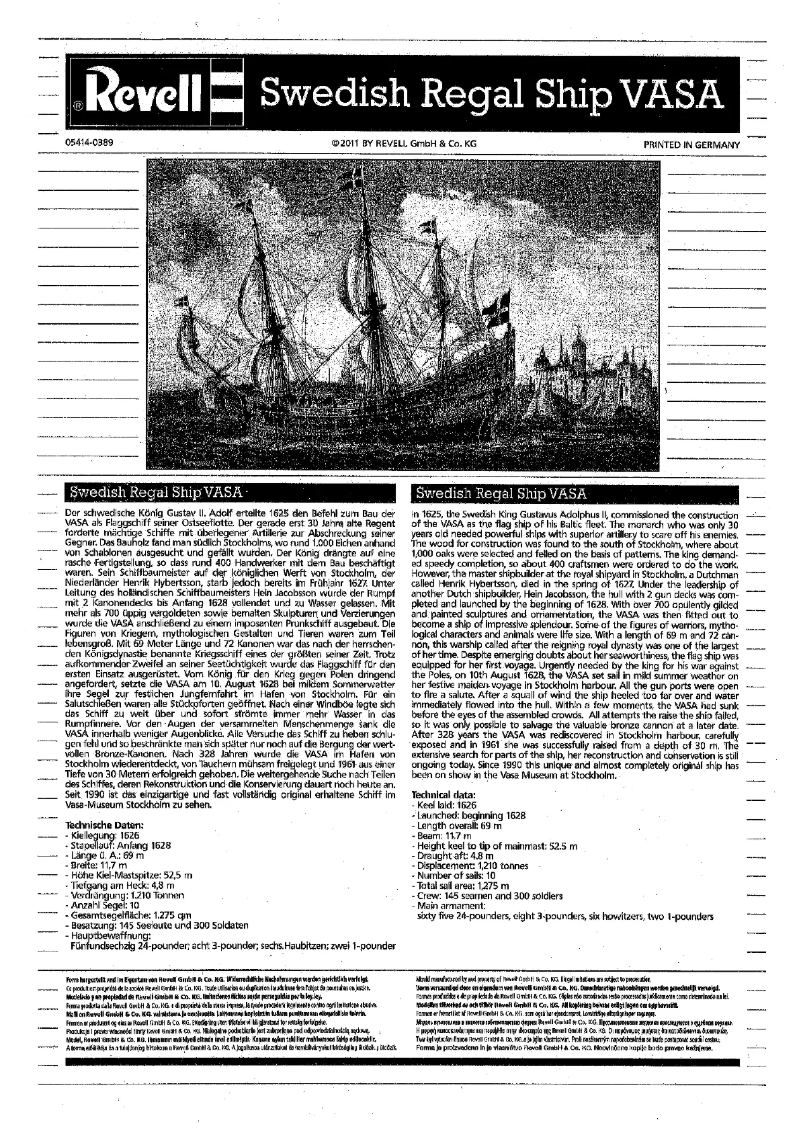 Page 1 de la notice Manuel utilisateur Revell Royal Swedish Warship VASA