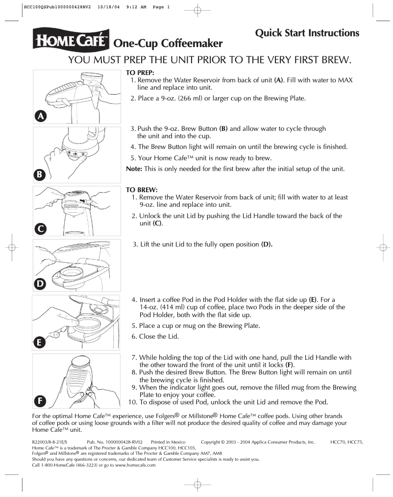 Image de la première page du manuel de l'appareil HCC100QS