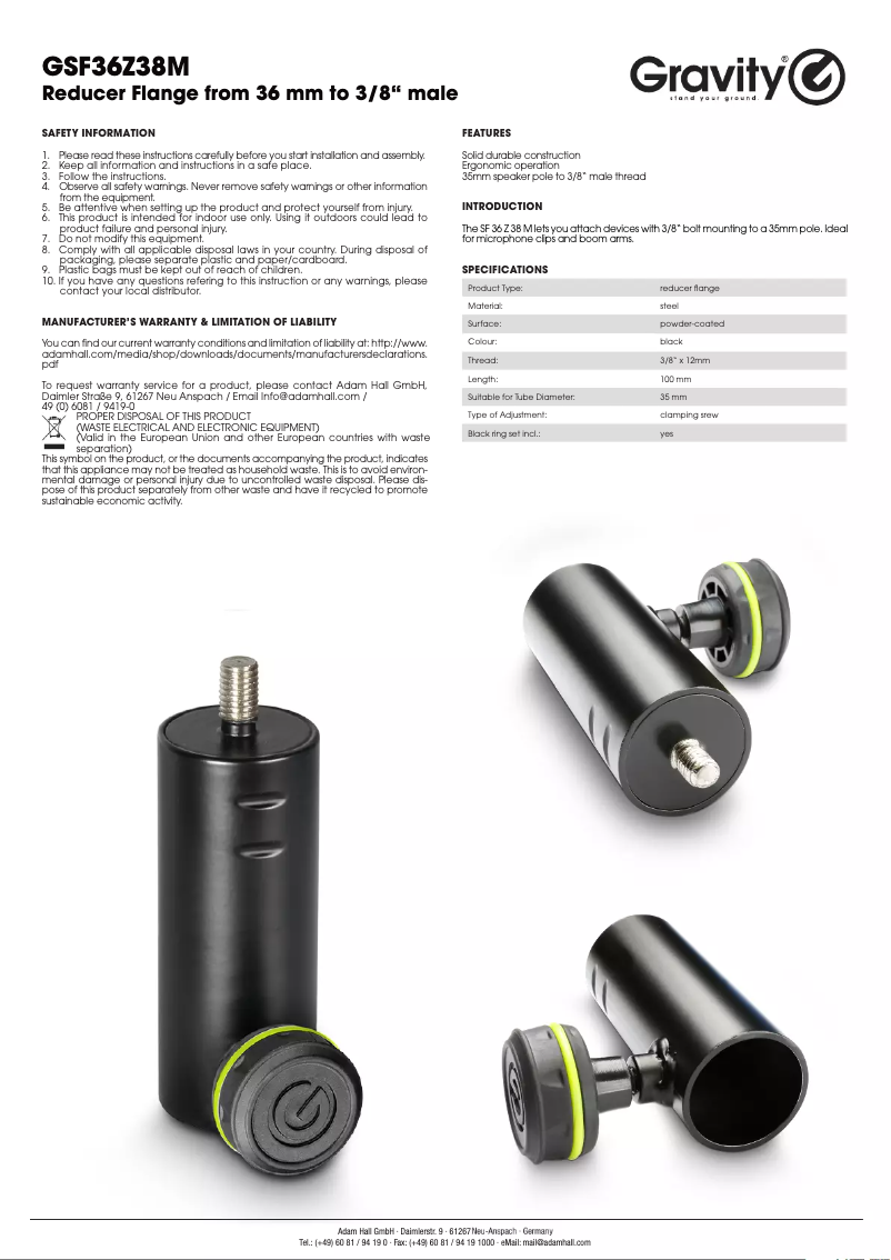 Page 1 de la notice Manuel utilisateur Gravity SF 36 Z 38 M