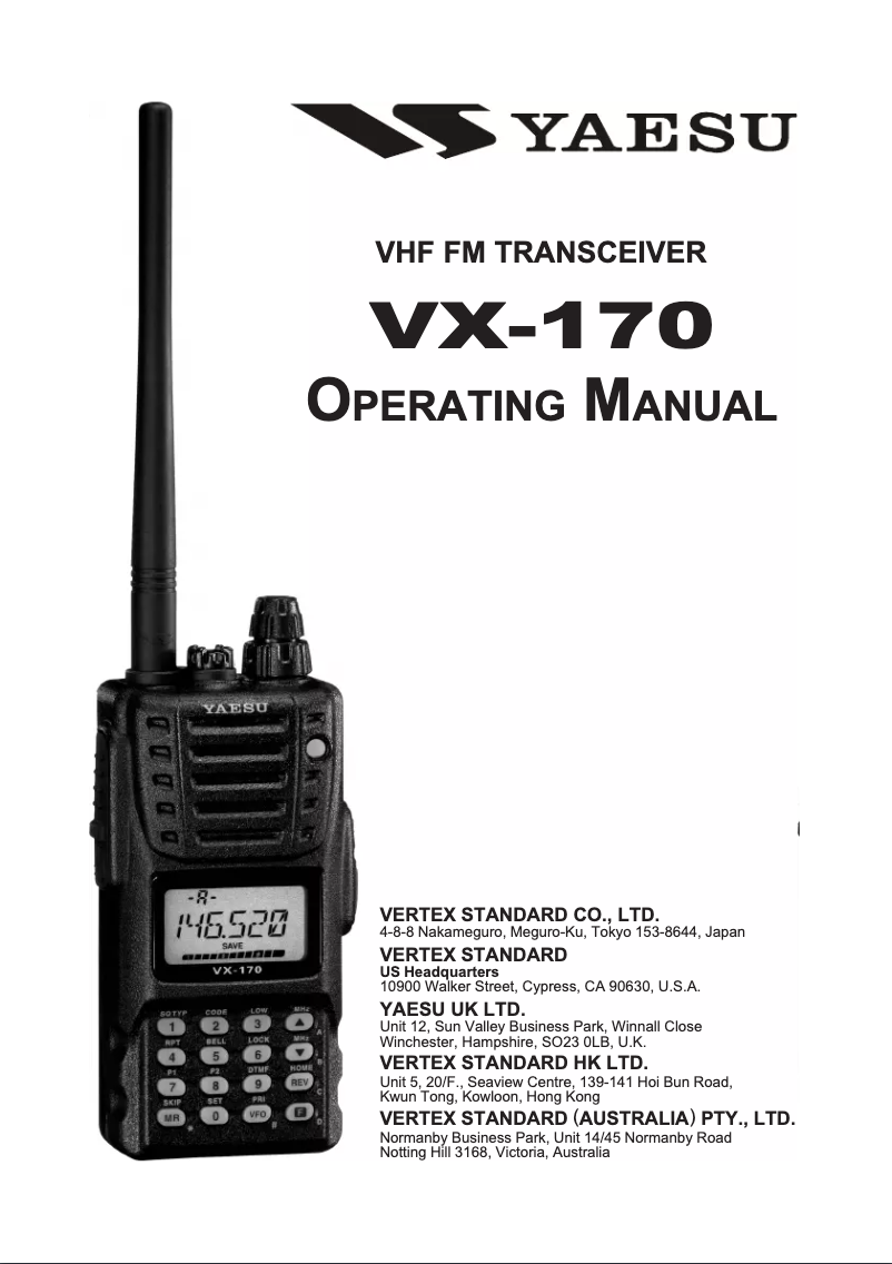 Page 1 de la notice Manuel utilisateur Yaesu VX-170
