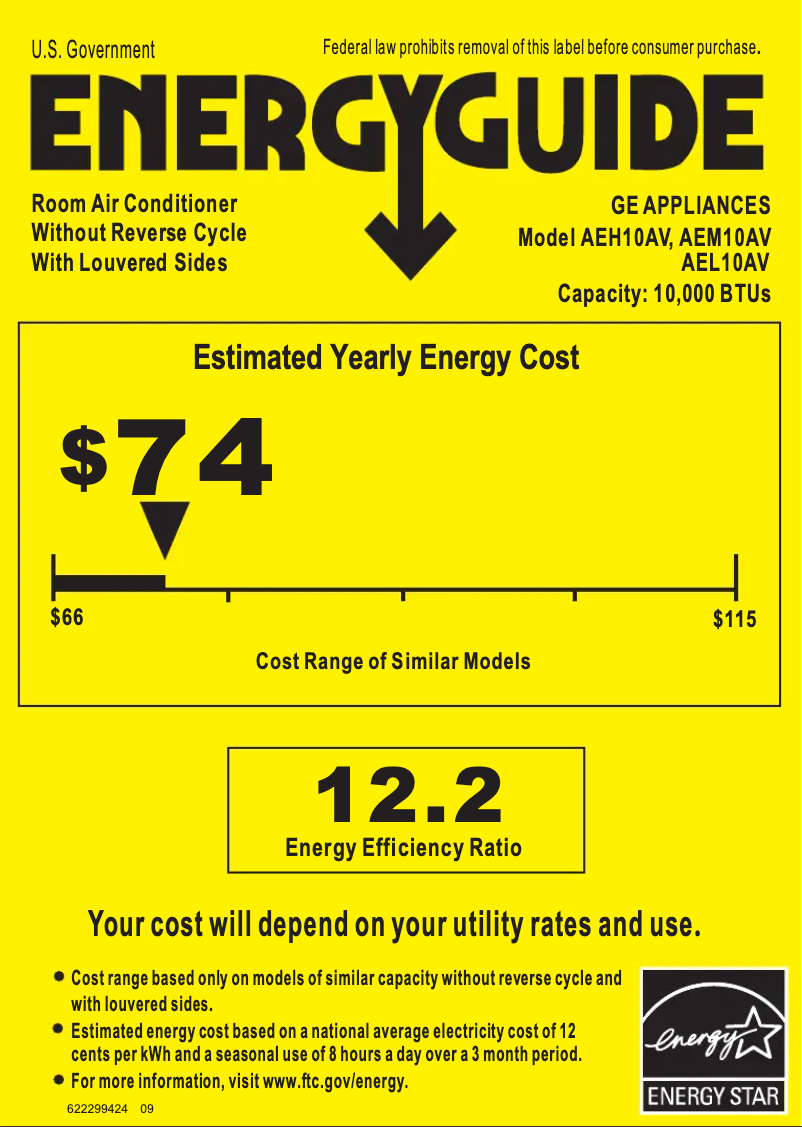 Page n°1 - Label énergétique GE AEH10AV
