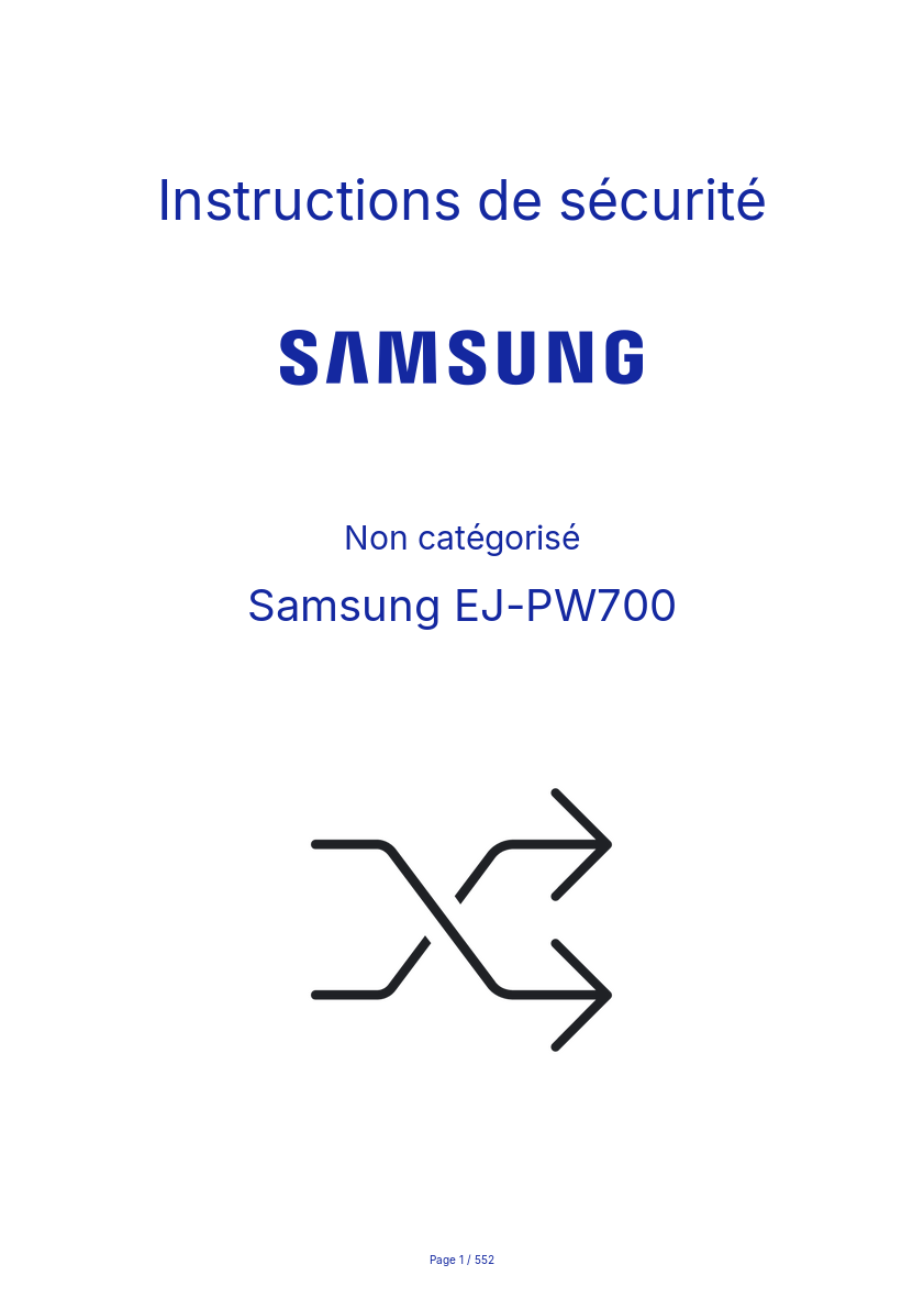 Page 1 de la notice Instructions de sécurité Samsung EJ-PW700