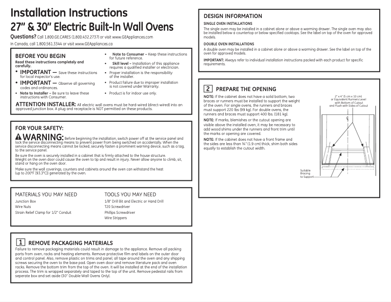 Page n°1 - Guide d'installation GE PT9550DFBB
