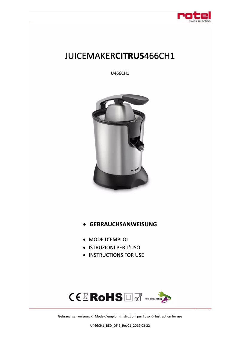 Page n°1 - Manuel utilisateur Rotel U466CH1