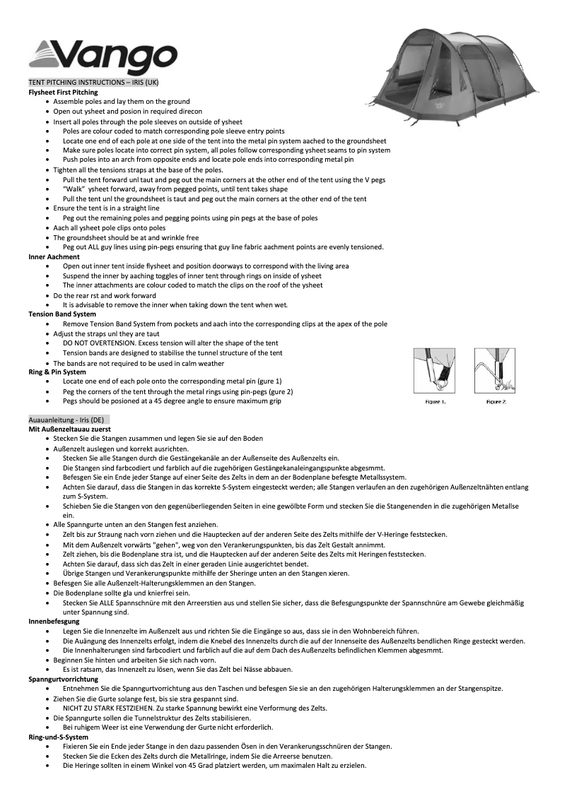 Page 1 de la notice Manuel utilisateur Vango Iris 600