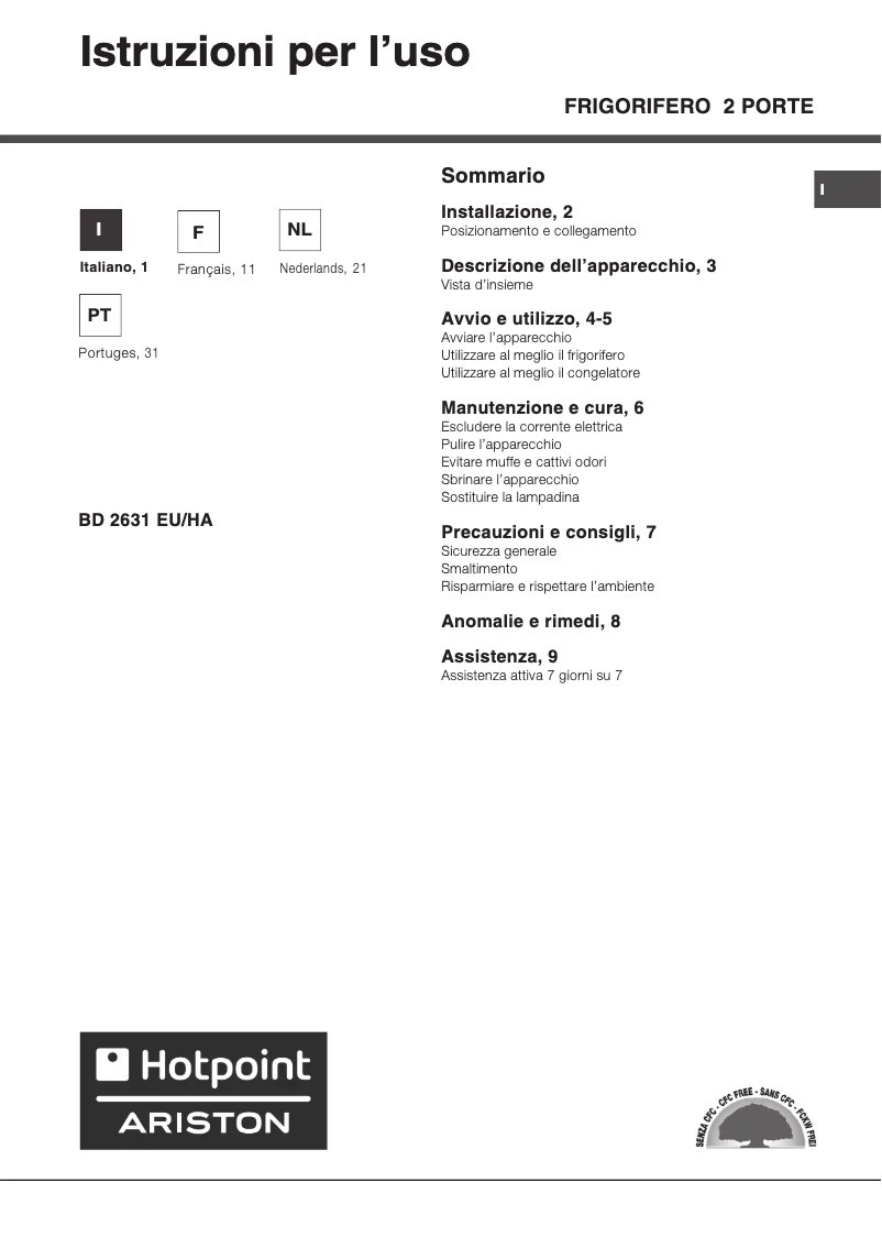 Page 1 de la notice Manuel utilisateur Hotpoint Ariston BD 2631 EU/HA