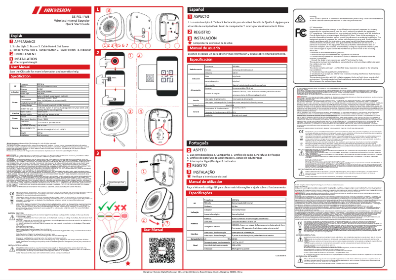Page 1 de la notice Guide de démarrage rapide Hikvision DS-PS1-I-WB