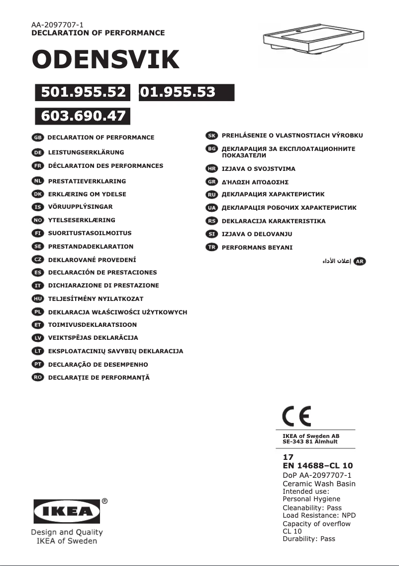 Page 1 de la notice Manuel utilisateur Ikea ODENSVIK 501.955.52
