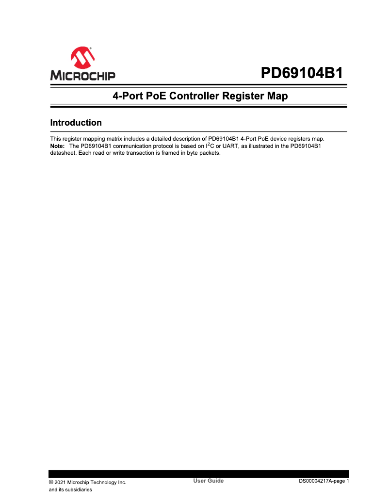 Page 1 de la notice Manuel utilisateur Microchip PD69104B1