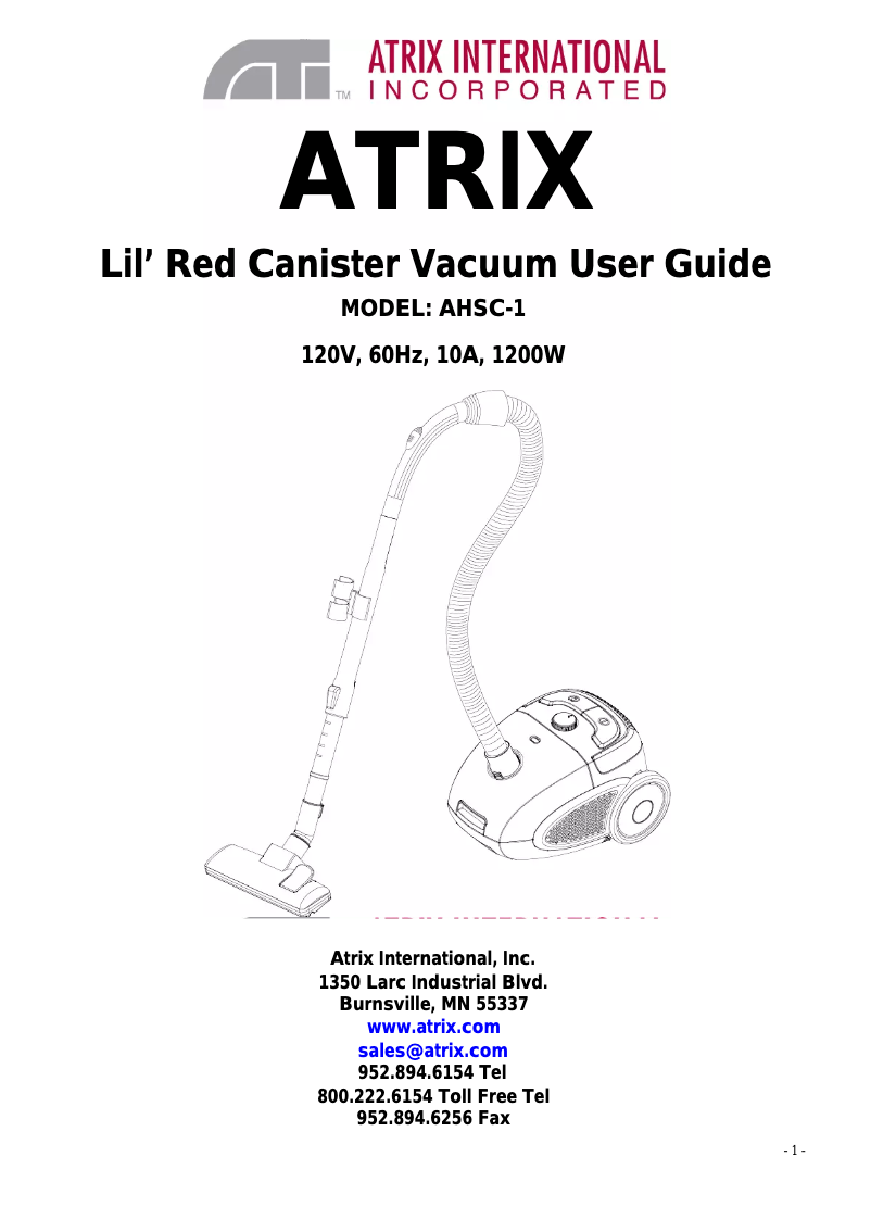 Page n°1 - Manuel utilisateur Atrix AHSC-1